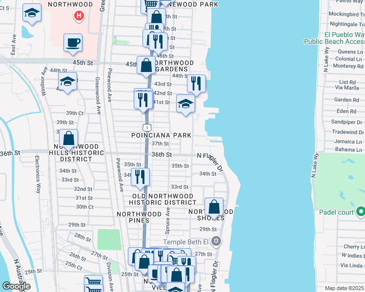 map of restaurants, bars, coffee shops, grocery stores, and more near 3718 Calvin Avenue in West Palm Beach