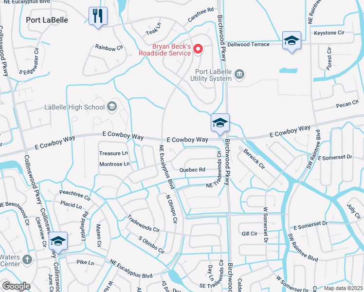 map of restaurants, bars, coffee shops, grocery stores, and more near 5011 Northeast Tradewinds Circle in LaBelle