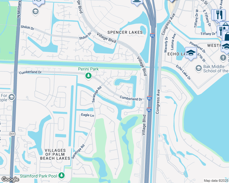 map of restaurants, bars, coffee shops, grocery stores, and more near 5703 57th Way in West Palm Beach