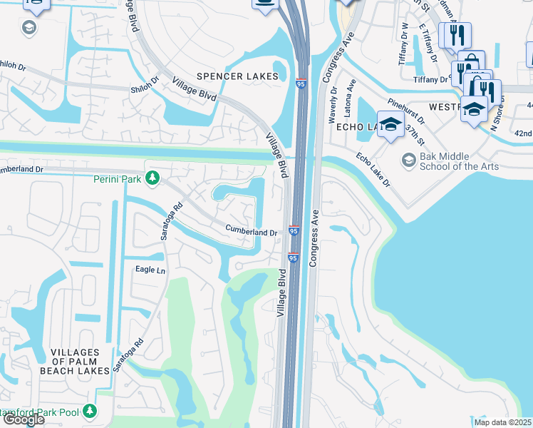 map of restaurants, bars, coffee shops, grocery stores, and more near 5028 50th Way in West Palm Beach