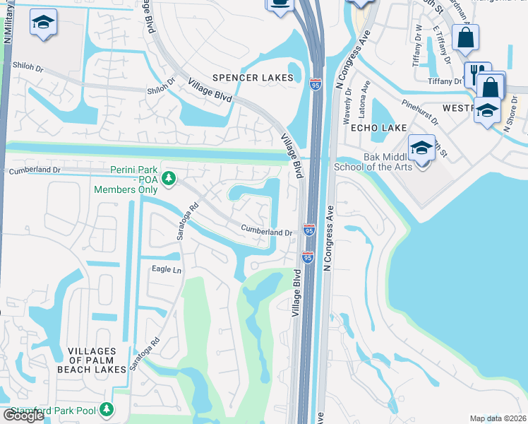 map of restaurants, bars, coffee shops, grocery stores, and more near 5428 54th Way in West Palm Beach
