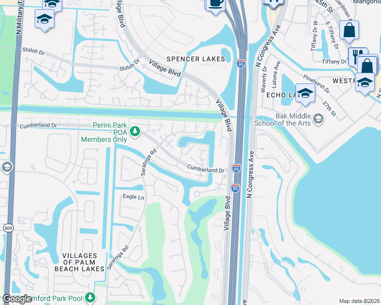 map of restaurants, bars, coffee shops, grocery stores, and more near 5318 53rd Way in West Palm Beach