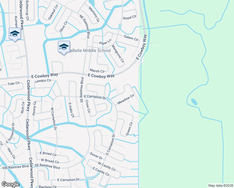 map of restaurants, bars, coffee shops, grocery stores, and more near 9008 Meadow Circle in LaBelle