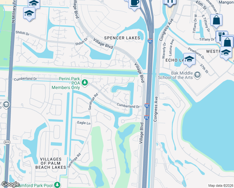 map of restaurants, bars, coffee shops, grocery stores, and more near 5318 53rd Way in West Palm Beach
