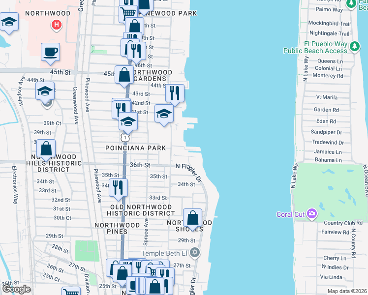 map of restaurants, bars, coffee shops, grocery stores, and more near 3940 North Flagler Drive in West Palm Beach