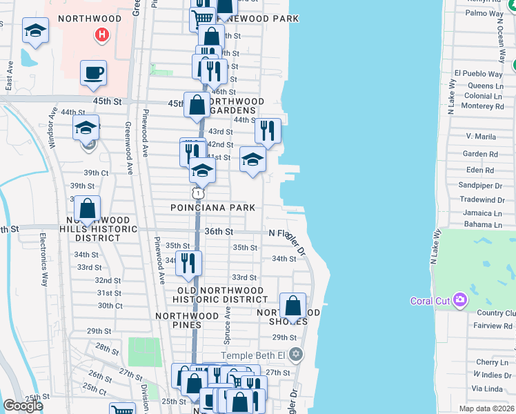 map of restaurants, bars, coffee shops, grocery stores, and more near 3718 Calvin Avenue in West Palm Beach