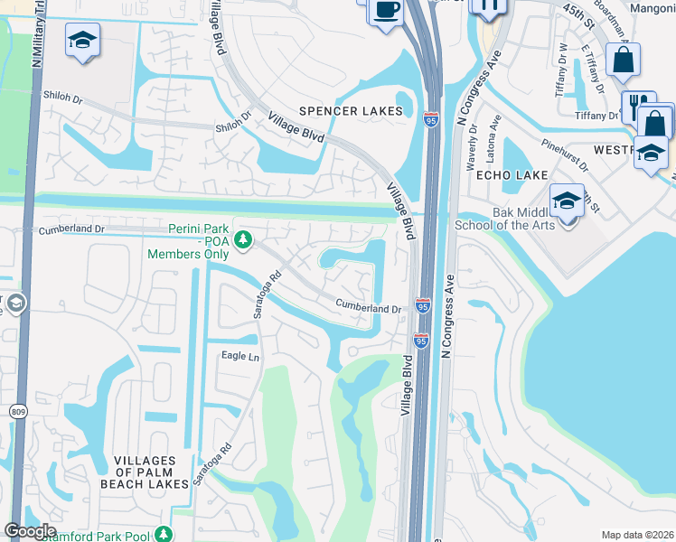map of restaurants, bars, coffee shops, grocery stores, and more near 5318 53rd Way in West Palm Beach