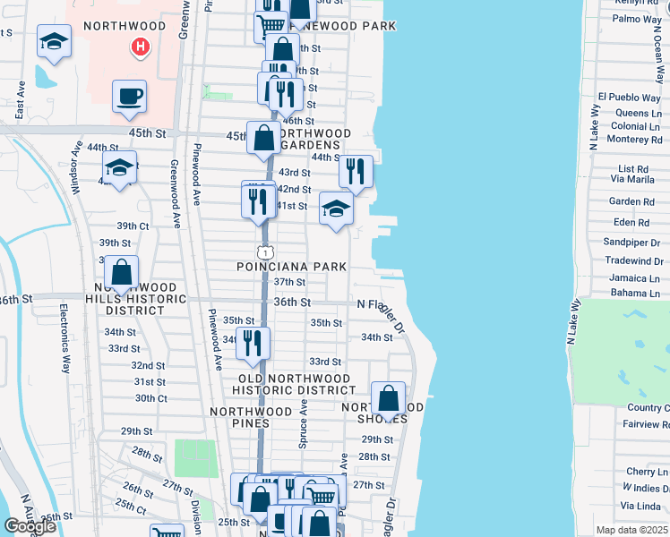 map of restaurants, bars, coffee shops, grocery stores, and more near 4204 North Flagler Drive in West Palm Beach