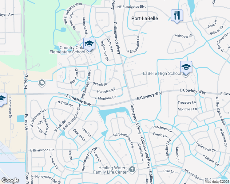 map of restaurants, bars, coffee shops, grocery stores, and more near 2007 Hercules Road in LaBelle