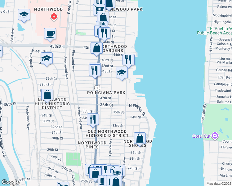 map of restaurants, bars, coffee shops, grocery stores, and more near 4204 North Flagler Drive in West Palm Beach