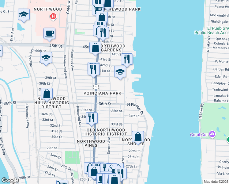 map of restaurants, bars, coffee shops, grocery stores, and more near 4204 North Flagler Drive in West Palm Beach