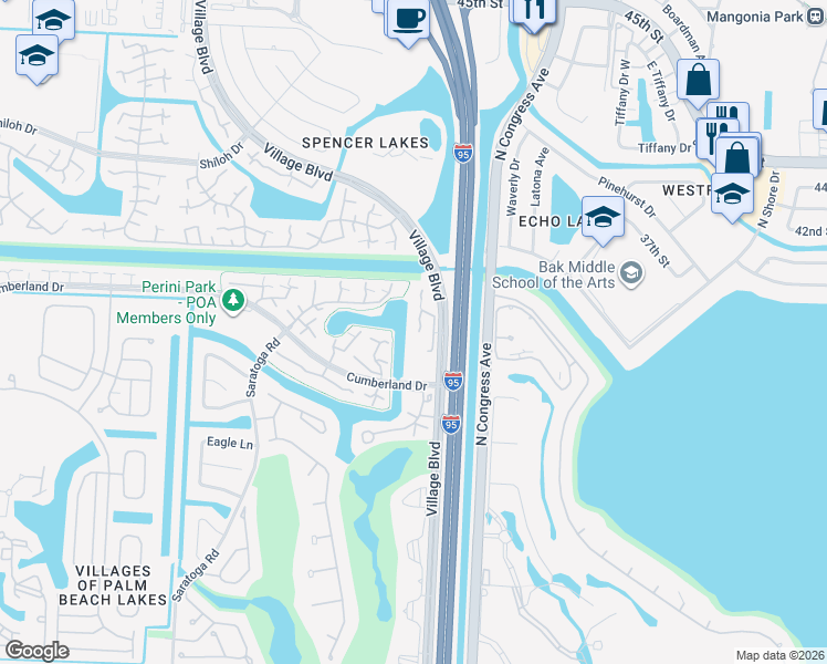 map of restaurants, bars, coffee shops, grocery stores, and more near 5120 51st Way in West Palm Beach