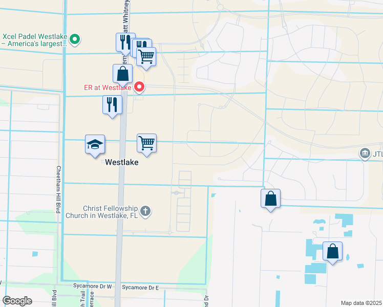 map of restaurants, bars, coffee shops, grocery stores, and more near Learwood Drive in Loxahatchee