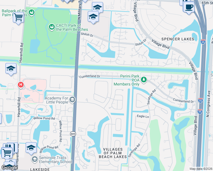 map of restaurants, bars, coffee shops, grocery stores, and more near 4882 Victoria Circle in West Palm Beach