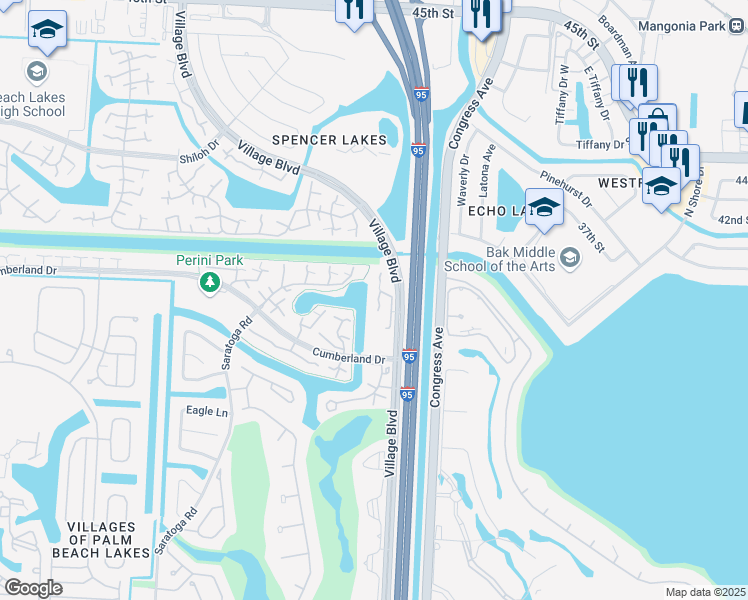 map of restaurants, bars, coffee shops, grocery stores, and more near 5119 51st Way in West Palm Beach