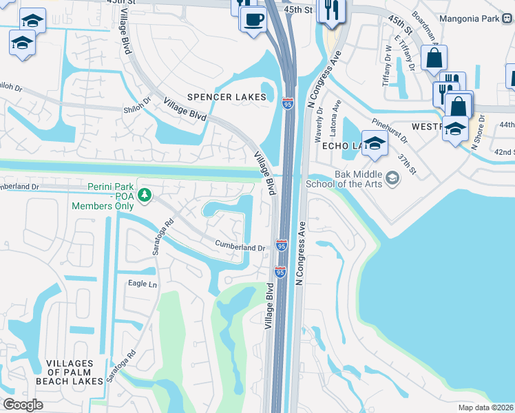 map of restaurants, bars, coffee shops, grocery stores, and more near 5119 51st Way in West Palm Beach