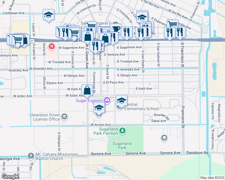 map of restaurants, bars, coffee shops, grocery stores, and more near 725 South Deane Duff Avenue in Clewiston