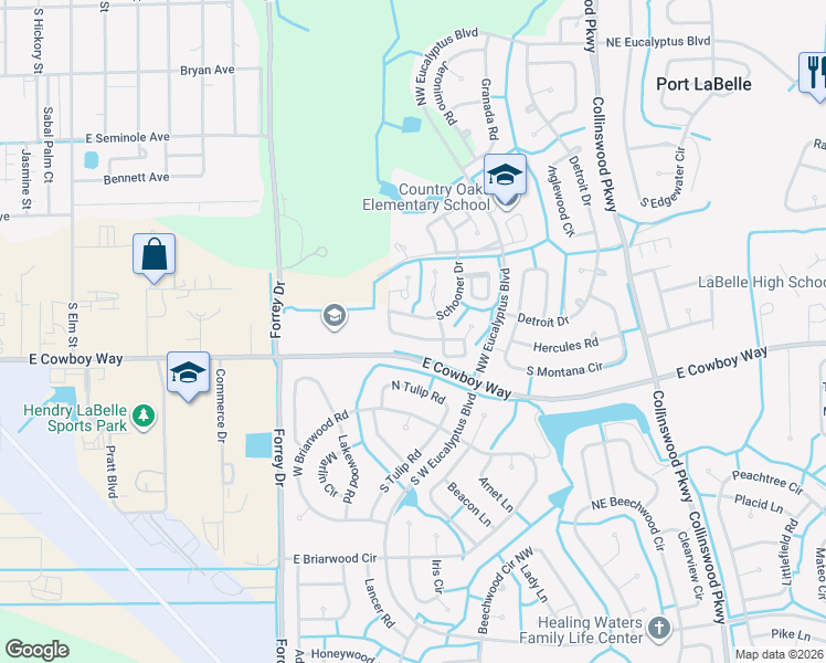 map of restaurants, bars, coffee shops, grocery stores, and more near 2007 Clipper Terrace in LaBelle