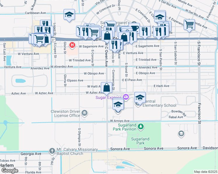 map of restaurants, bars, coffee shops, grocery stores, and more near 710 West C Owen Avenue in Clewiston