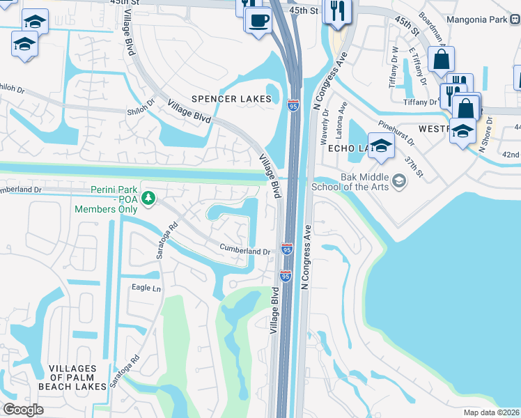 map of restaurants, bars, coffee shops, grocery stores, and more near 5120 51st Way in West Palm Beach