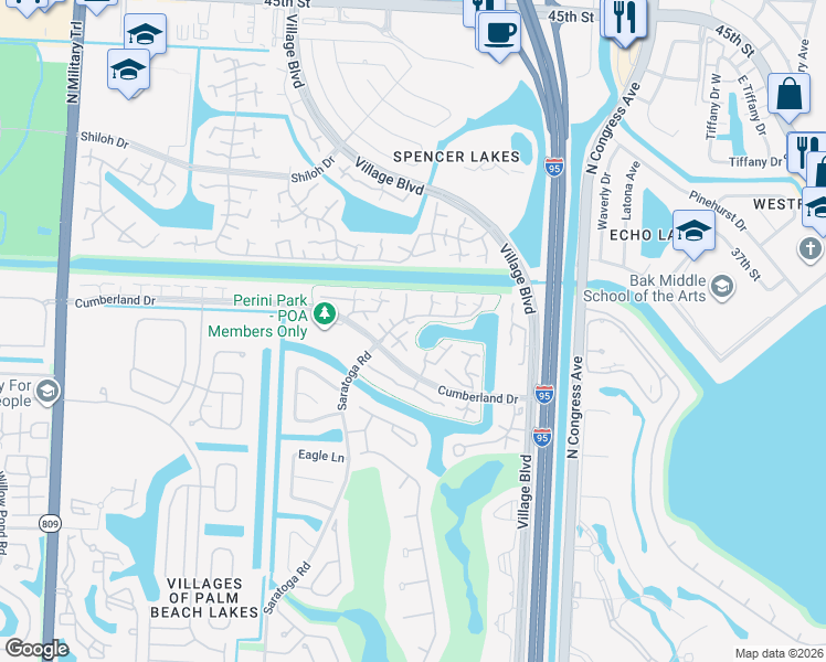 map of restaurants, bars, coffee shops, grocery stores, and more near 5807 58th Way in West Palm Beach