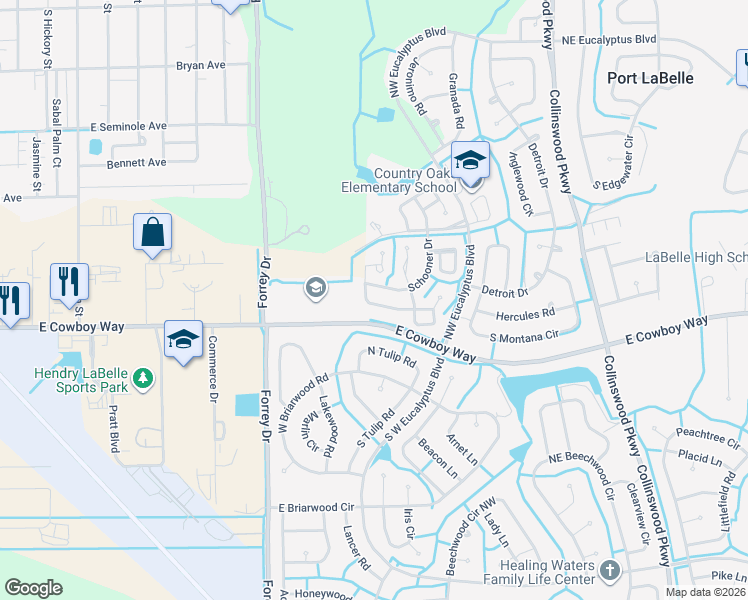 map of restaurants, bars, coffee shops, grocery stores, and more near 2007 Clipper Terrace in LaBelle