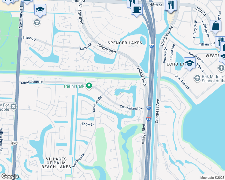 map of restaurants, bars, coffee shops, grocery stores, and more near 6105 61st Way in West Palm Beach