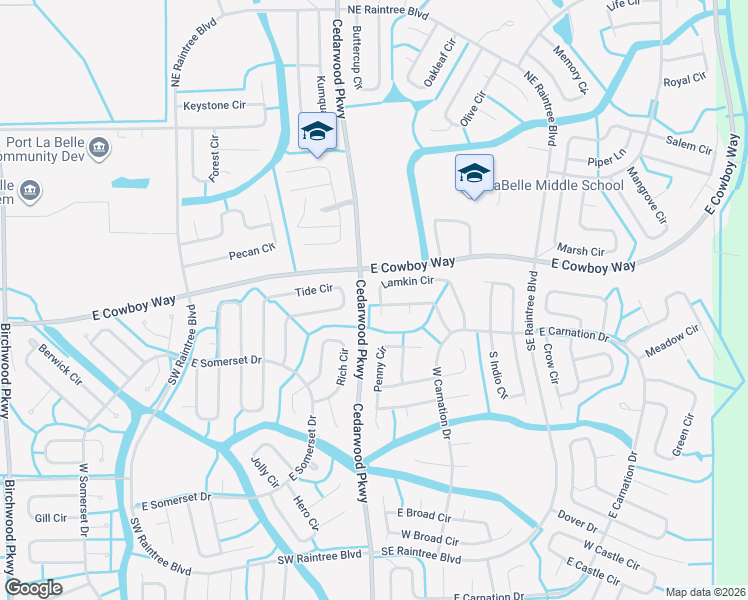 map of restaurants, bars, coffee shops, grocery stores, and more near 9047 Lamkin Circle in LaBelle