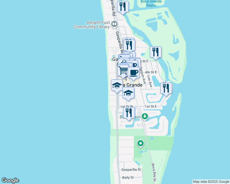 map of restaurants, bars, coffee shops, grocery stores, and more near 240 Gilchrist Avenue in Boca Grande