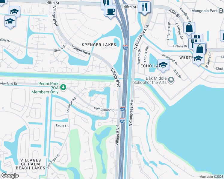 map of restaurants, bars, coffee shops, grocery stores, and more near 5120 51st Way in West Palm Beach