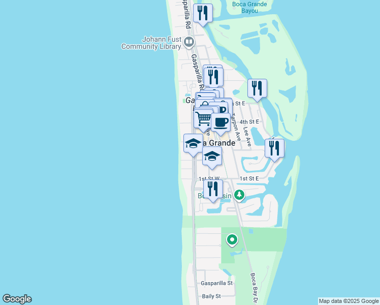 map of restaurants, bars, coffee shops, grocery stores, and more near 240 Gilchrist Avenue in Boca Grande