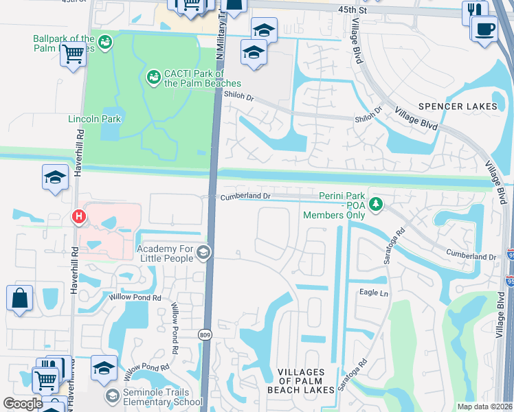 map of restaurants, bars, coffee shops, grocery stores, and more near 4997 Victoria Circle in West Palm Beach