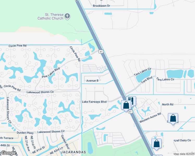 map of restaurants, bars, coffee shops, grocery stores, and more near 45 Avenue B in North Fort Myers