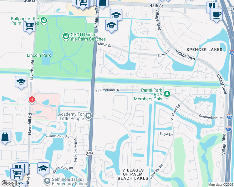 map of restaurants, bars, coffee shops, grocery stores, and more near 5002 Victoria Circle in West Palm Beach