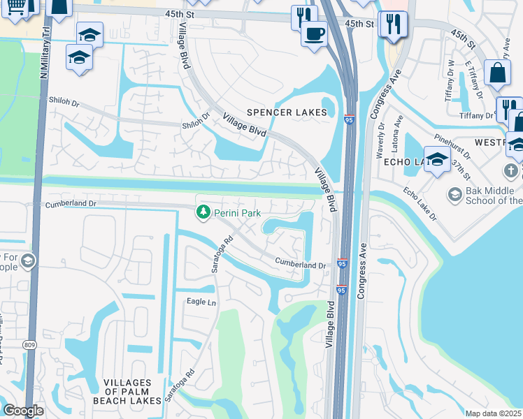map of restaurants, bars, coffee shops, grocery stores, and more near 5807 58th Way in West Palm Beach
