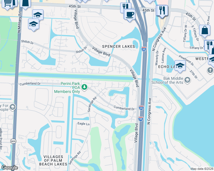 map of restaurants, bars, coffee shops, grocery stores, and more near 5807 58th Way in West Palm Beach