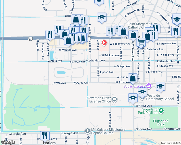 map of restaurants, bars, coffee shops, grocery stores, and more near 617 West Haiti Avenue in Clewiston