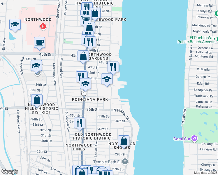 map of restaurants, bars, coffee shops, grocery stores, and more near 4204 North Flagler Drive in West Palm Beach