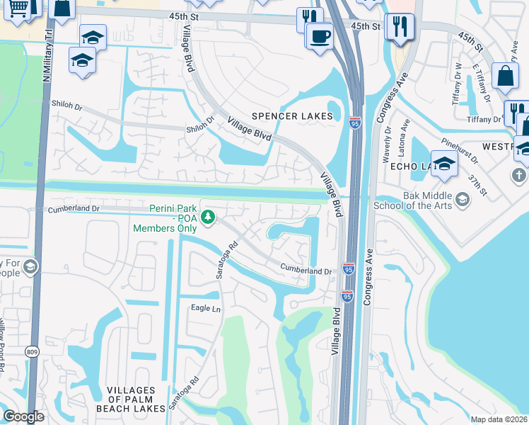 map of restaurants, bars, coffee shops, grocery stores, and more near 5807 58th Way in West Palm Beach