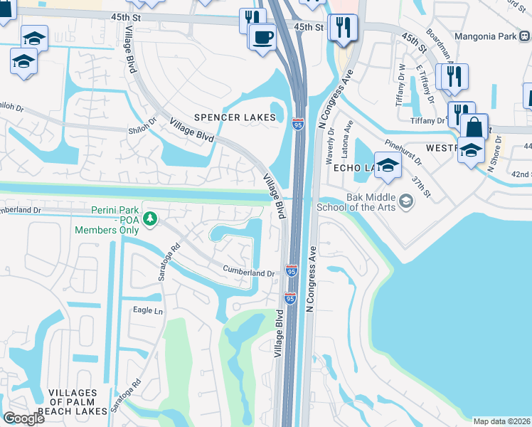 map of restaurants, bars, coffee shops, grocery stores, and more near 6513 65th Way in West Palm Beach