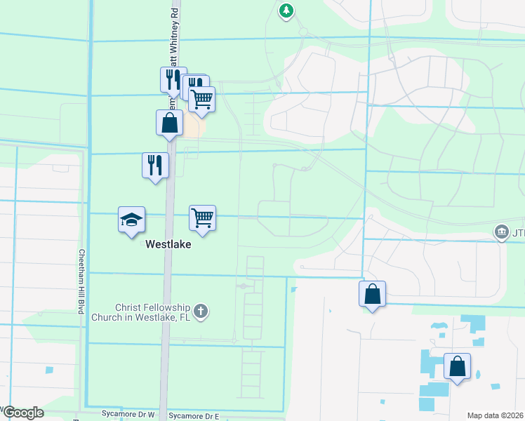 map of restaurants, bars, coffee shops, grocery stores, and more near Unnamed Road in Loxahatchee