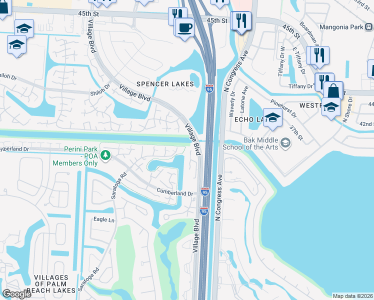 map of restaurants, bars, coffee shops, grocery stores, and more near 6513 65th Way in West Palm Beach