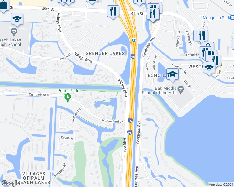 map of restaurants, bars, coffee shops, grocery stores, and more near 6514 65th Way in West Palm Beach