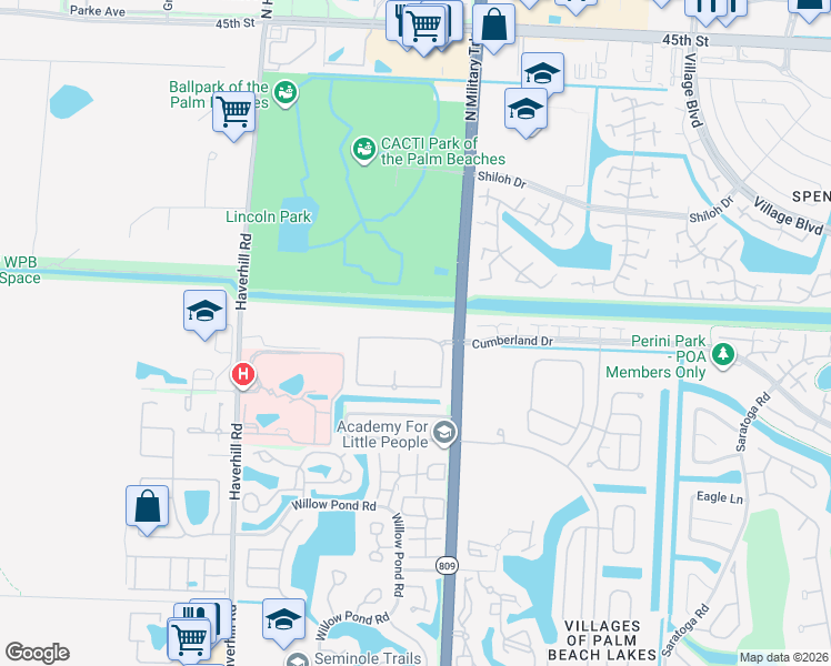 map of restaurants, bars, coffee shops, grocery stores, and more near 4599 Palmbrooke Circle in West Palm Beach