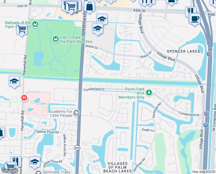 map of restaurants, bars, coffee shops, grocery stores, and more near 4223 Tazewell Court in West Palm Beach