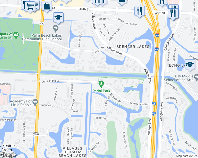 map of restaurants, bars, coffee shops, grocery stores, and more near 6620 66th Way in West Palm Beach