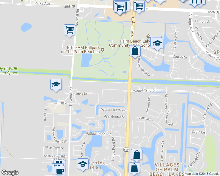 map of restaurants, bars, coffee shops, grocery stores, and more near 4911 North Military Trail in West Palm Beach