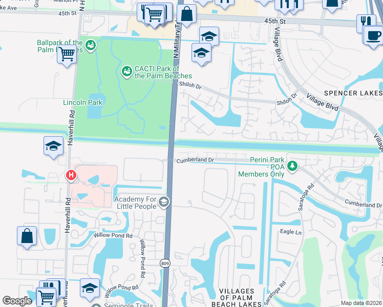 map of restaurants, bars, coffee shops, grocery stores, and more near 4335 Leicester Court in West Palm Beach