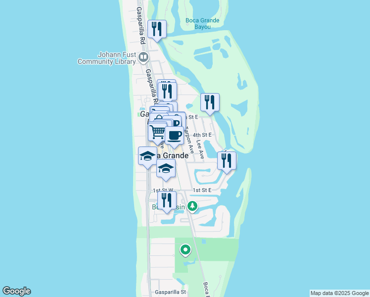 map of restaurants, bars, coffee shops, grocery stores, and more near 330 Palm Avenue in Boca Grande