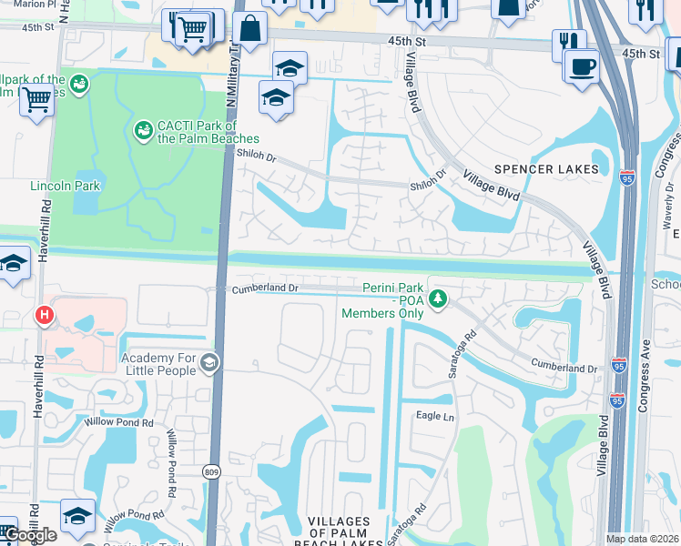 map of restaurants, bars, coffee shops, grocery stores, and more near 4163 Afton Court in West Palm Beach